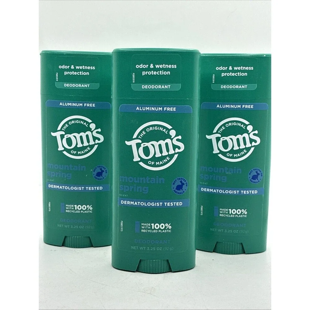 3 Pack Tom's of Maine Aluminum Free MOUNTAIN SPRING Deodorant 3.25oz